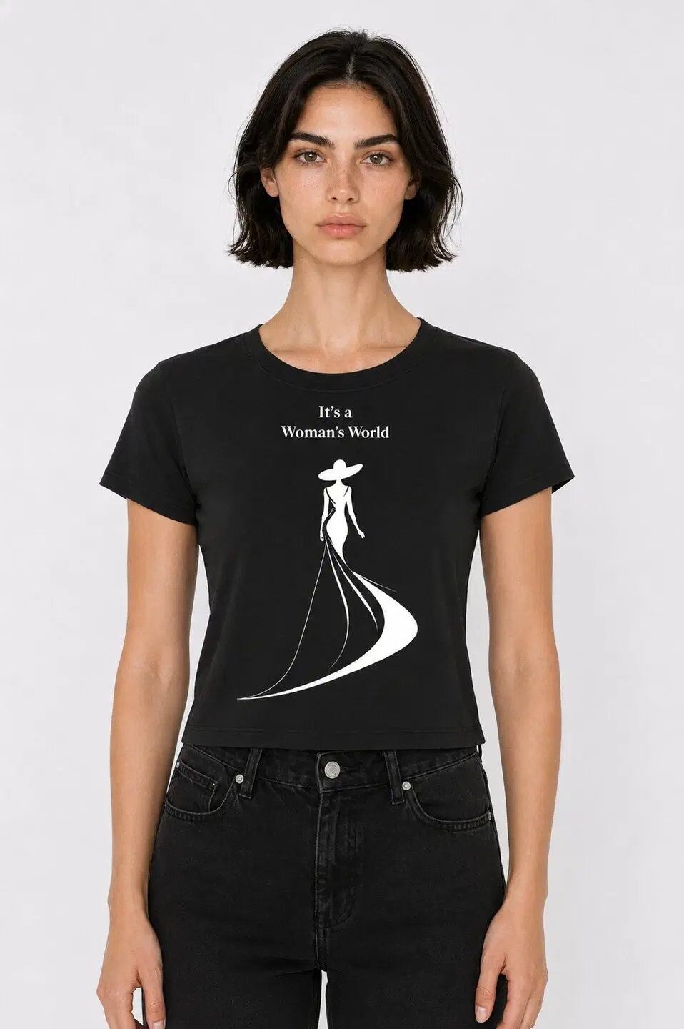 Elegance Printed Round Neck Crop Pre-customized Tshirt for Women