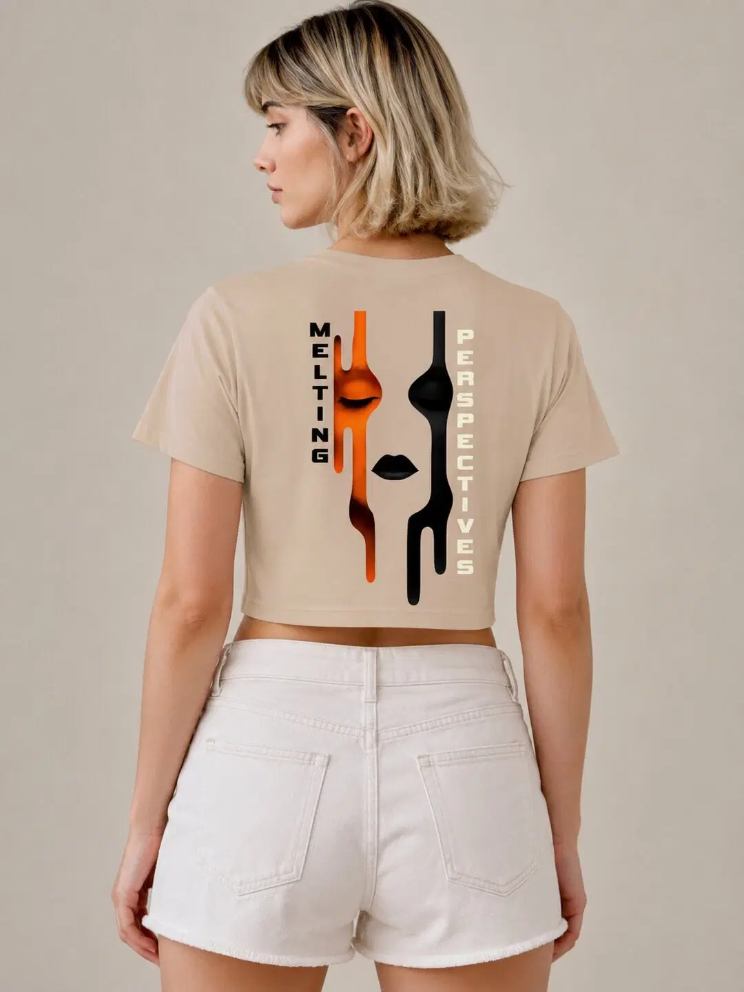 Cut Frame Printed Round Neck Crop Pre-customized Tshirt for Women