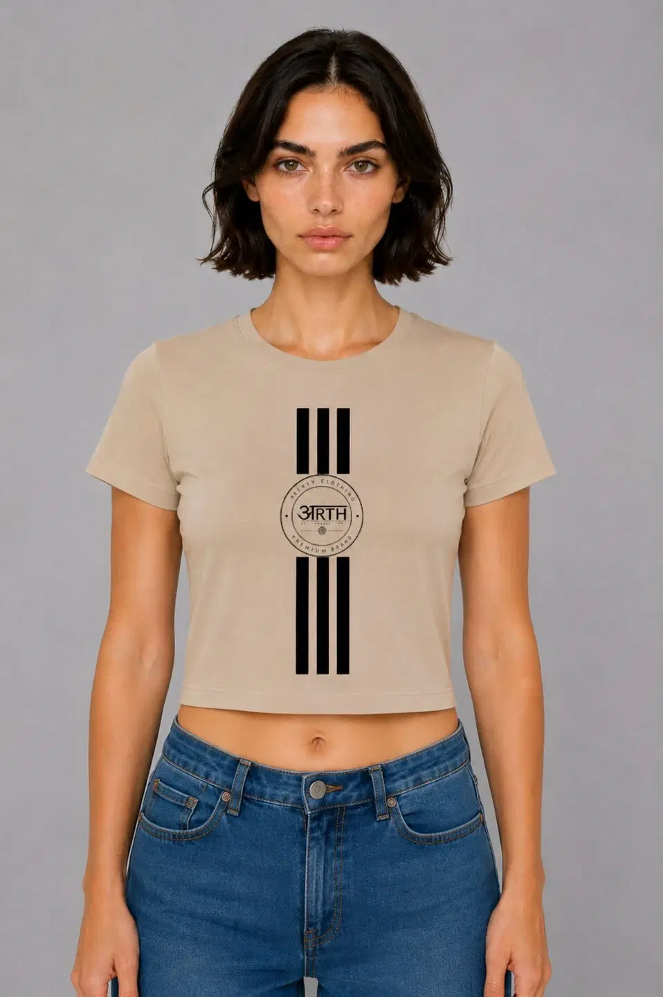 Arth Printed Round Neck Crop Pre-customized Tshirt for Women