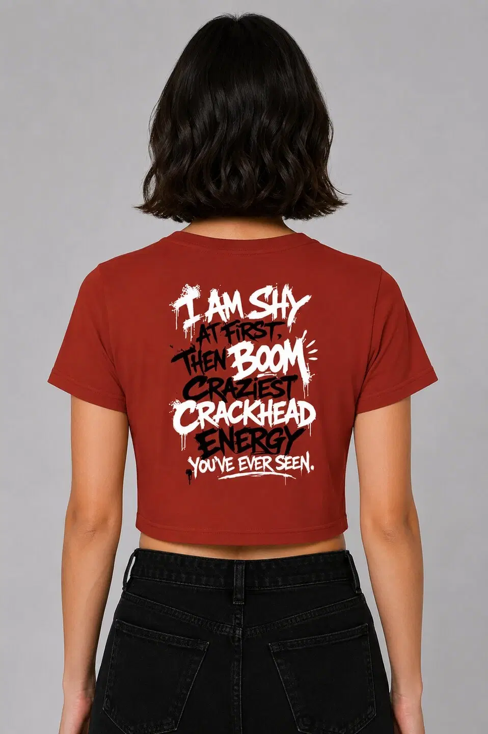 Shy & Bold Printed Round Neck Crop Pre-customized Tshirt for Women