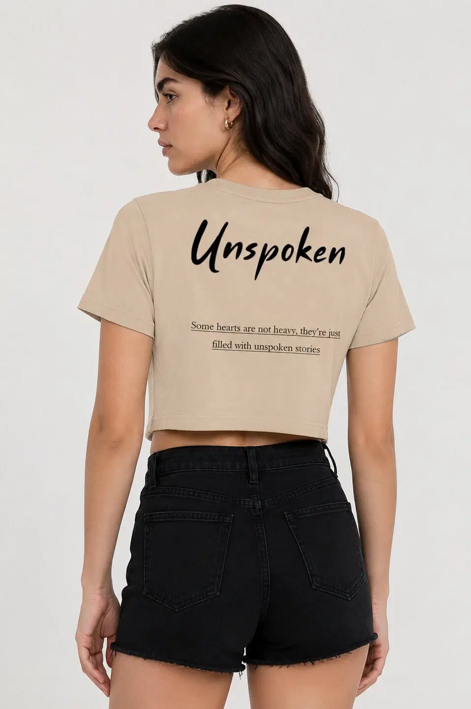 Unspoken Printed Round Neck Crop Pre-customized Tshirt for Women