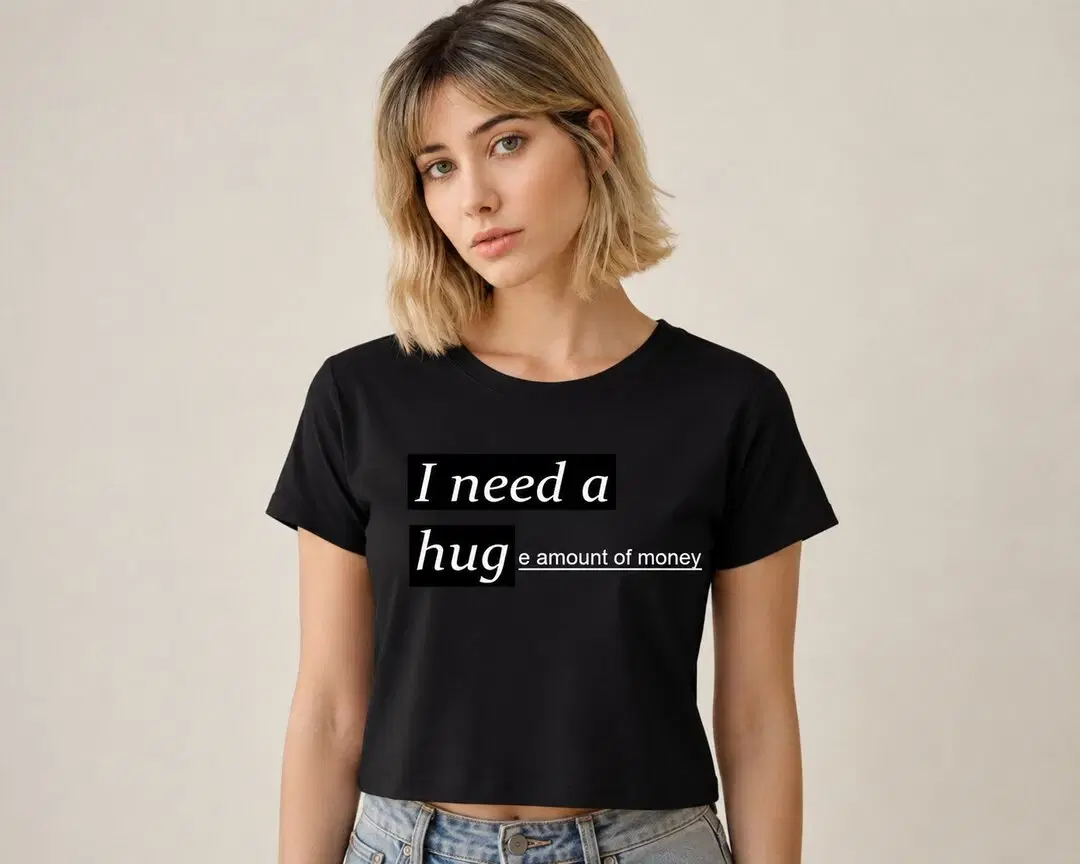 Money Printed Round Neck Crop Pre-customized Tshirt for Women