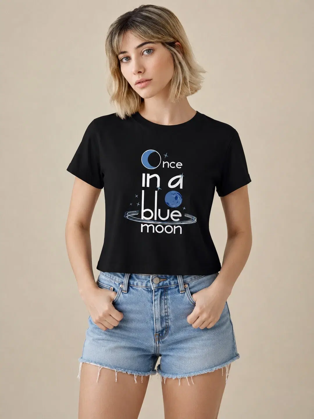 Quote Bloom Printed Round Neck Crop Pre-customized Tshirt for Women