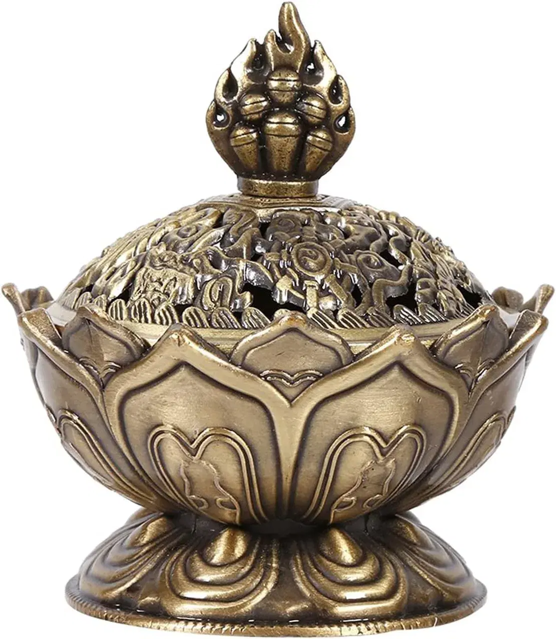 Ahina Lotus Incense Burner 9 Holes Vintage Incense Burner Cover Lotus Flower Shaped Incense Holder for Stick and Cone Incense(Bronze)