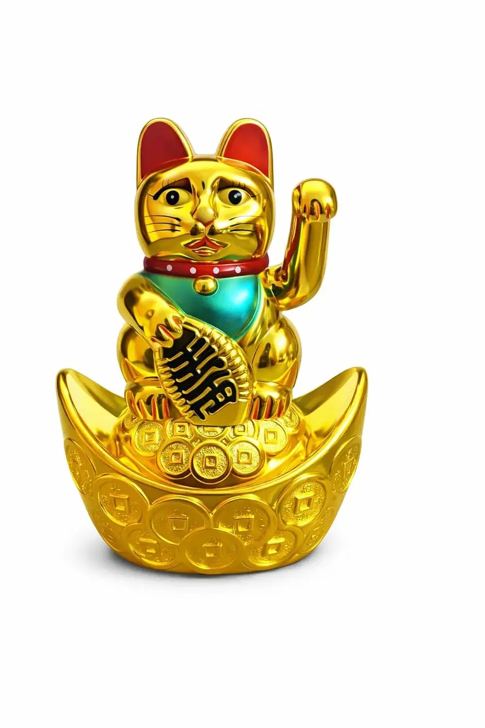 Ahina Maneki Neko Waving Cat on Boat Perfect for Home & Office DecorBattery Operated Feng Shui Lucky Cat – Waving Maneki Neko Figurine for Wealth & Prosperity (Gold)-5.5 inches in Size