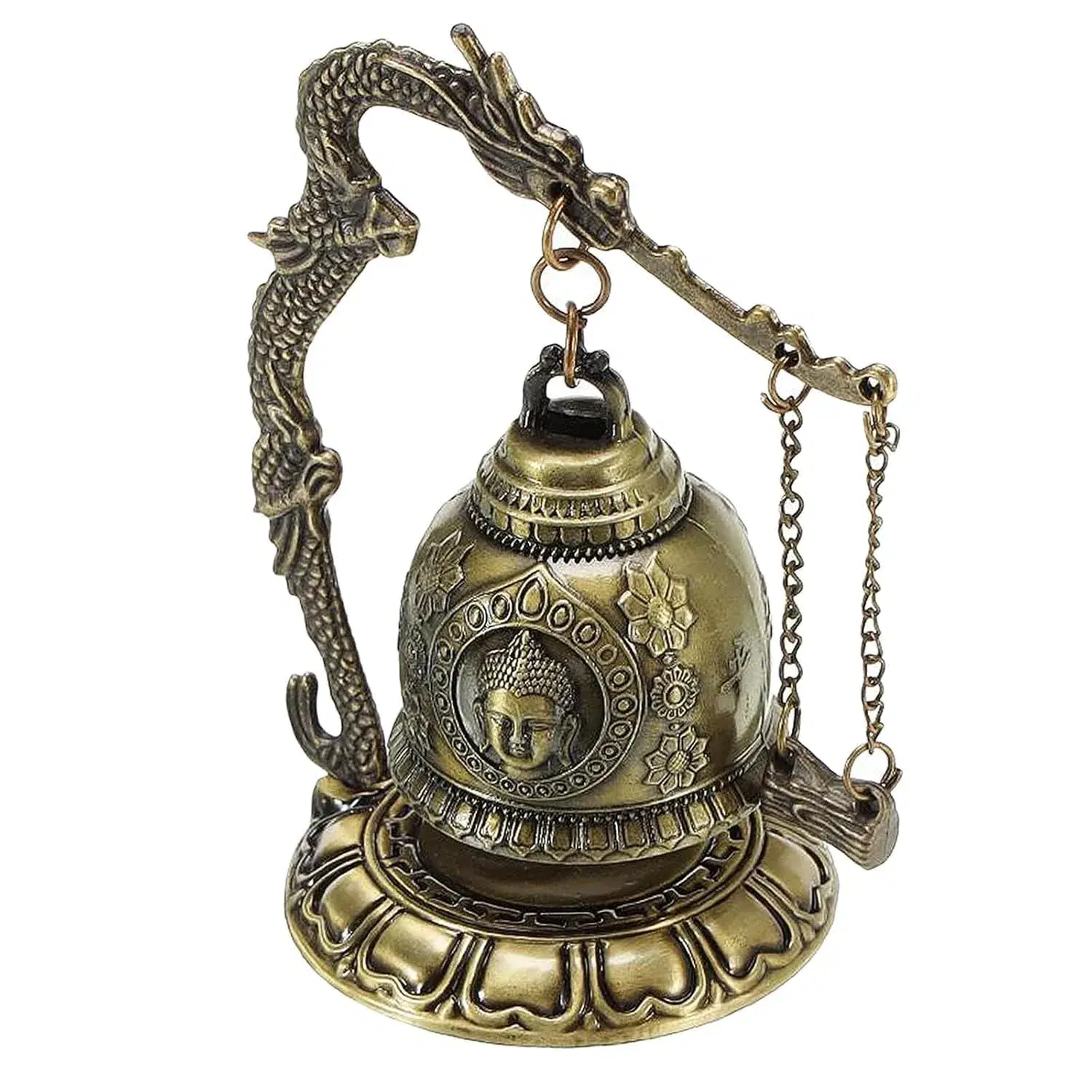 Ahina Asian Oriental Brass Gong with Dragon Stand Mini Gong Meditation Bell for Japanese Desk Accessories Tibetan Bells and Dragon Symbol Zen Art Accen