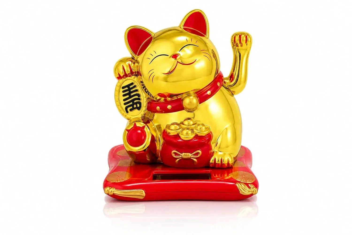 Ahina Lucky Cat Waving Arm – Traditional Chinese Feng Shui Maneki Neko, for Car, Business Premises, Offices, and House – an Auspicious Charm for Good Fortune and Luck(Gold)