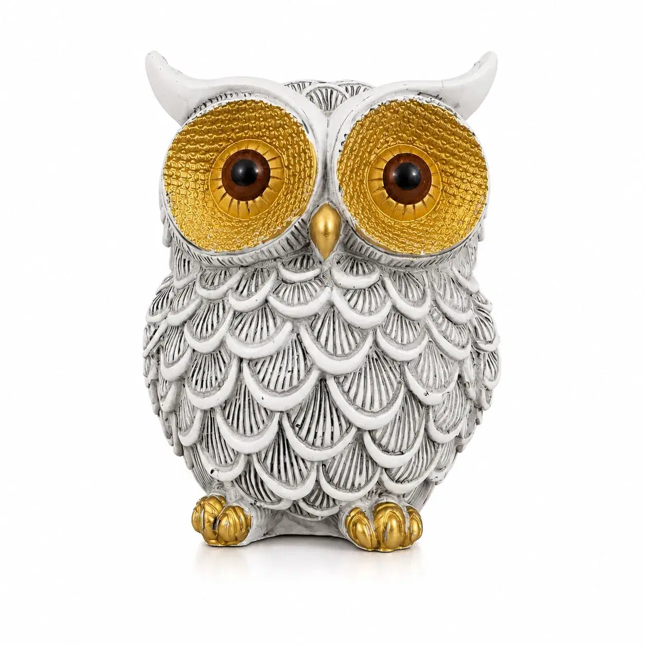 Ahina Resin Owl Figurine, White and Gold, Decorative Sculpture for Home, Office, and Car Dashboard