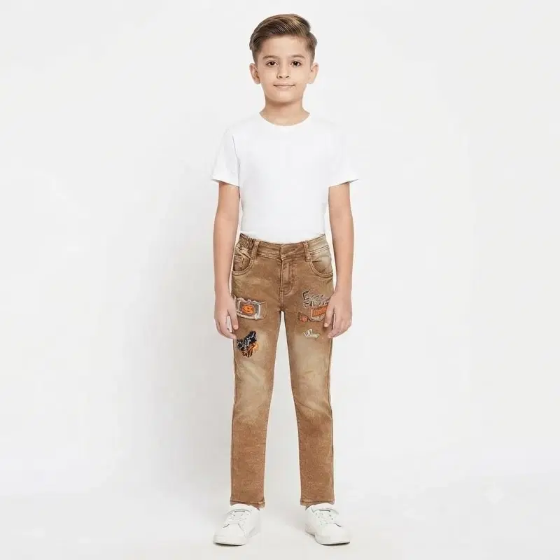 Boys Stylish Brown Washed Denim Jeans