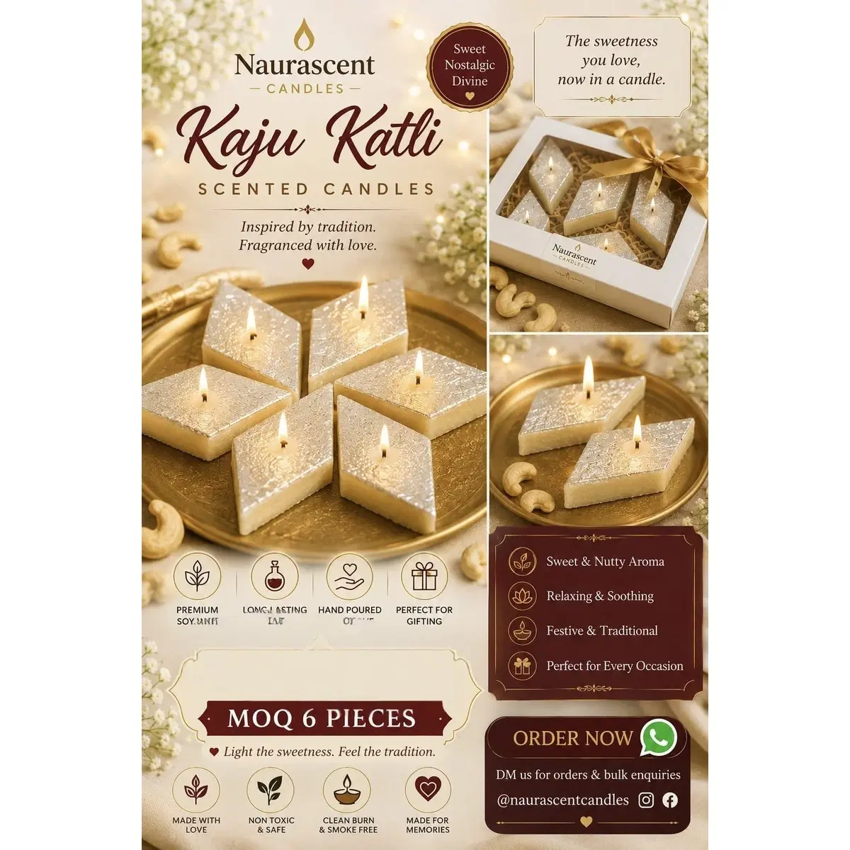 Kaju Katli Candle Set of 6