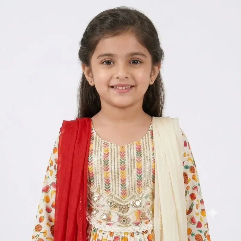 Designer Printed Multi-tiered Kurta With Palazzo And Dual Dupattas For Girls