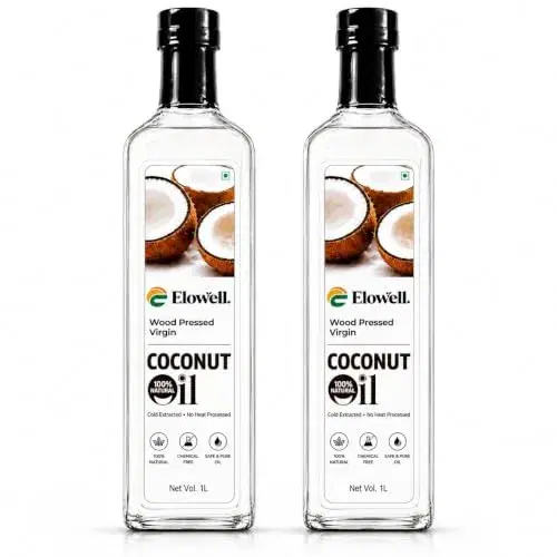 Elowell Cold Pressed Virgin Coconut Oil 2 x 1 L Family Pack | Wood Pressed, Unrefined & Unheated | 100% Pure & Natural