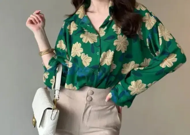 Women's Green Floral Print Button-Down Shirt