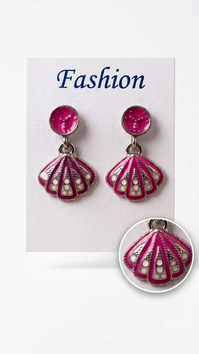Pink Stone Fan Drop Earrings for Women, Rhinestone Shell Shape Fashion Earrings
