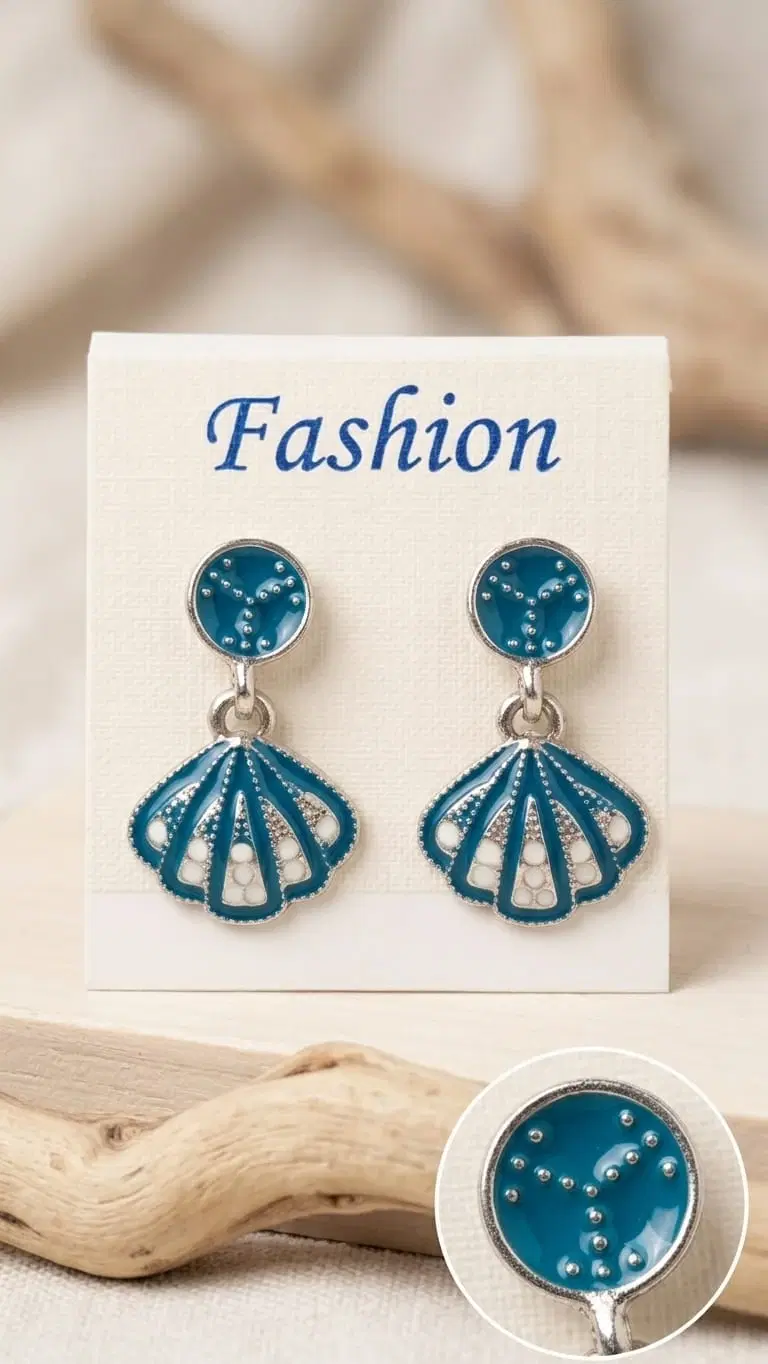 Turquoise Blue Stone Fan Drop Earrings for Women, Shell Shape Party Wear Earrings