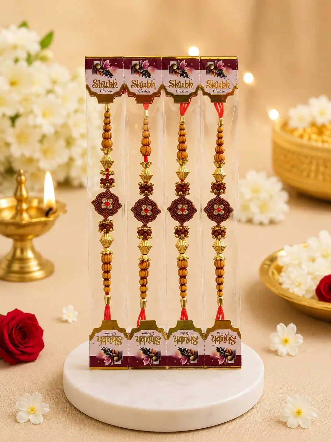 Brown Beads Designer Rakhi Bracelet Set