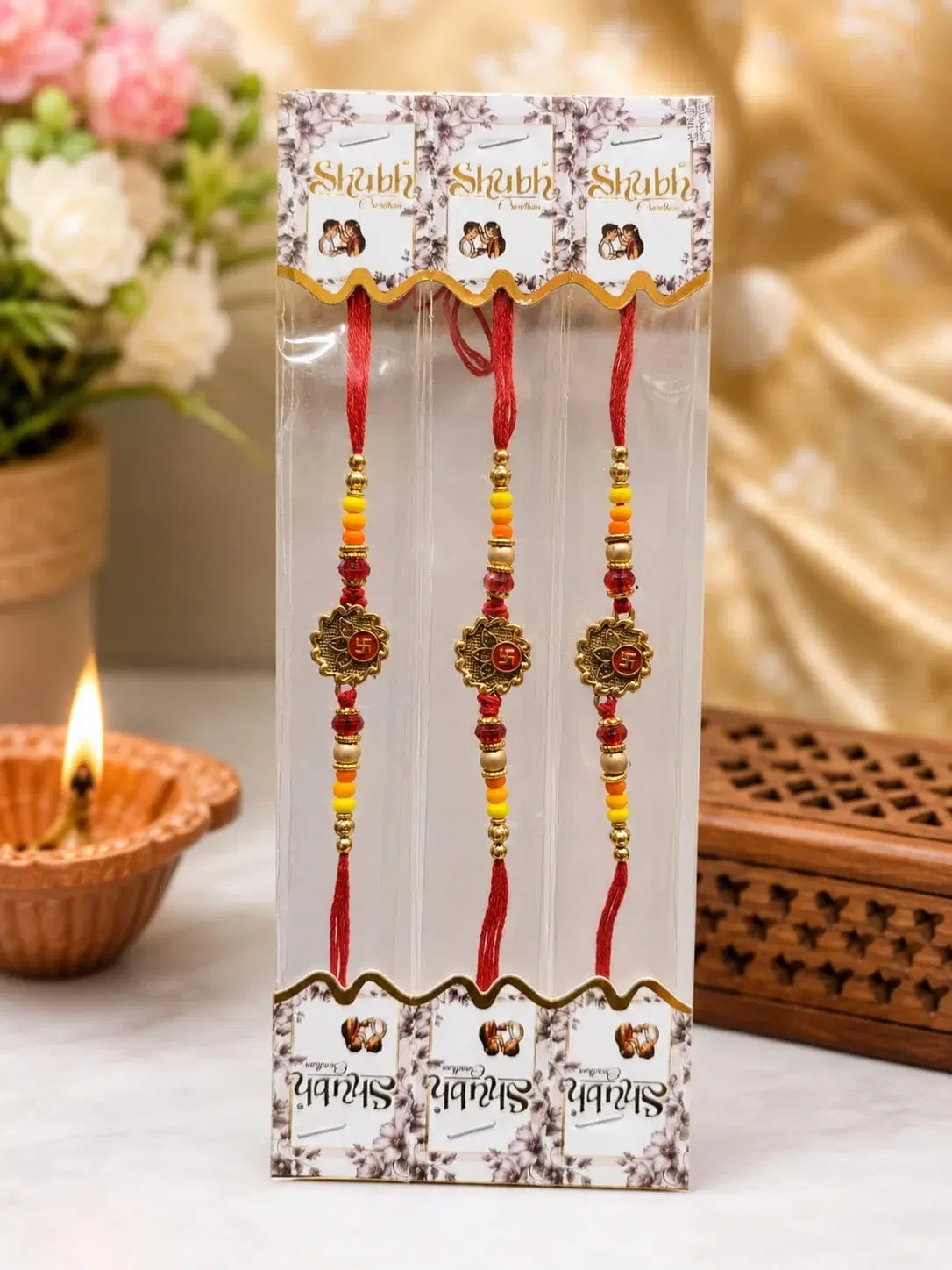Swastik Charm Traditional Rakhi Bracelet Set