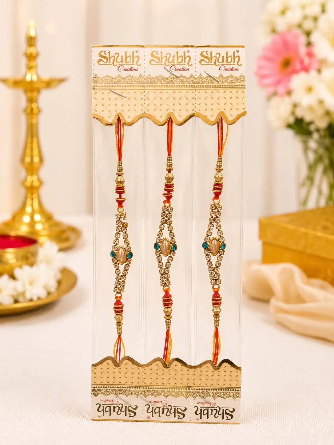 Rhinestone Pendant Rakhi Bracelet Set