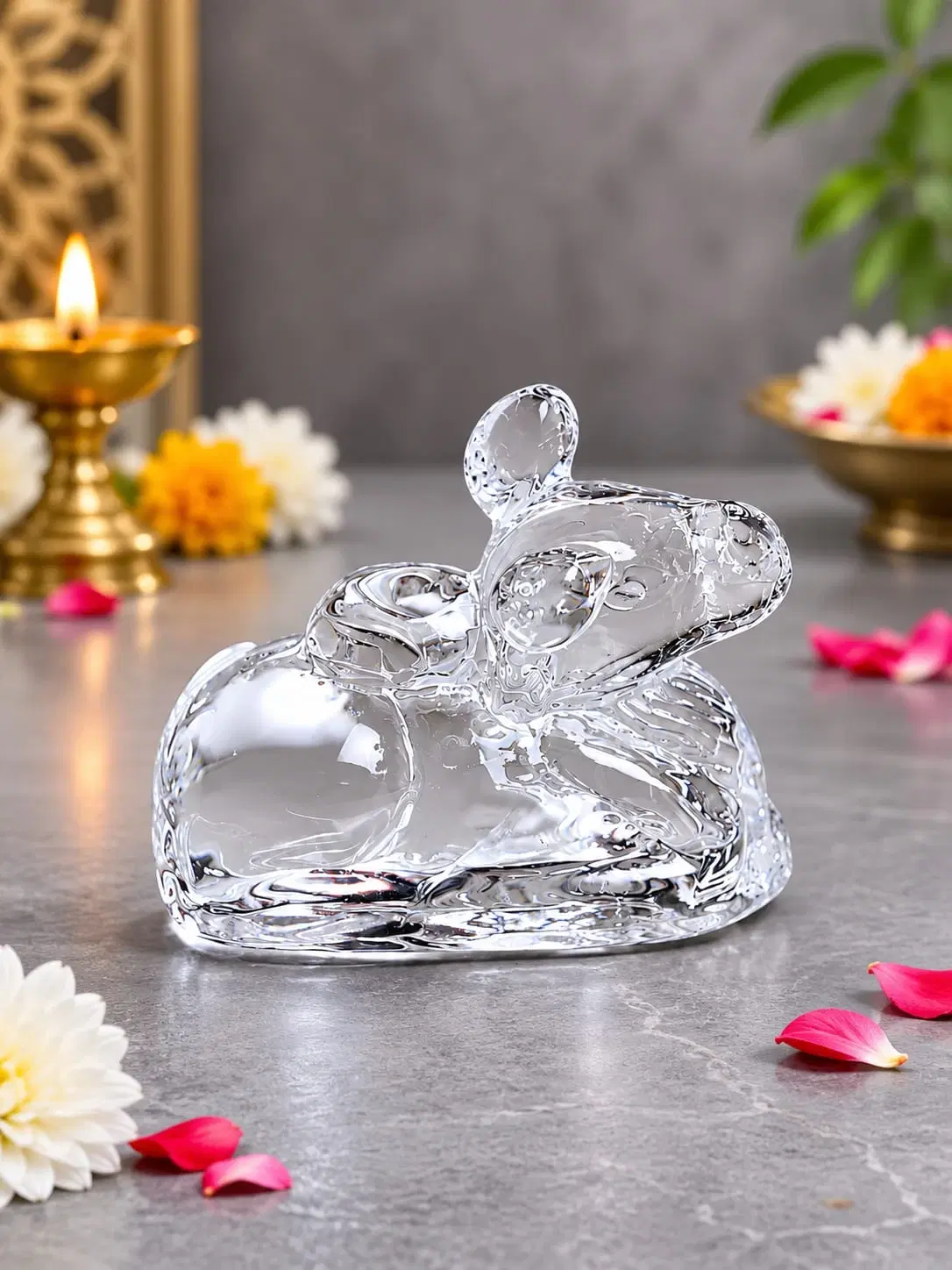 Silver Tone Decorative Cow Idol for Pooja Room