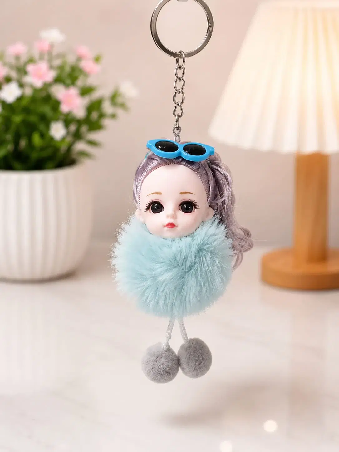 Blue Mini Doll Fur Keychain