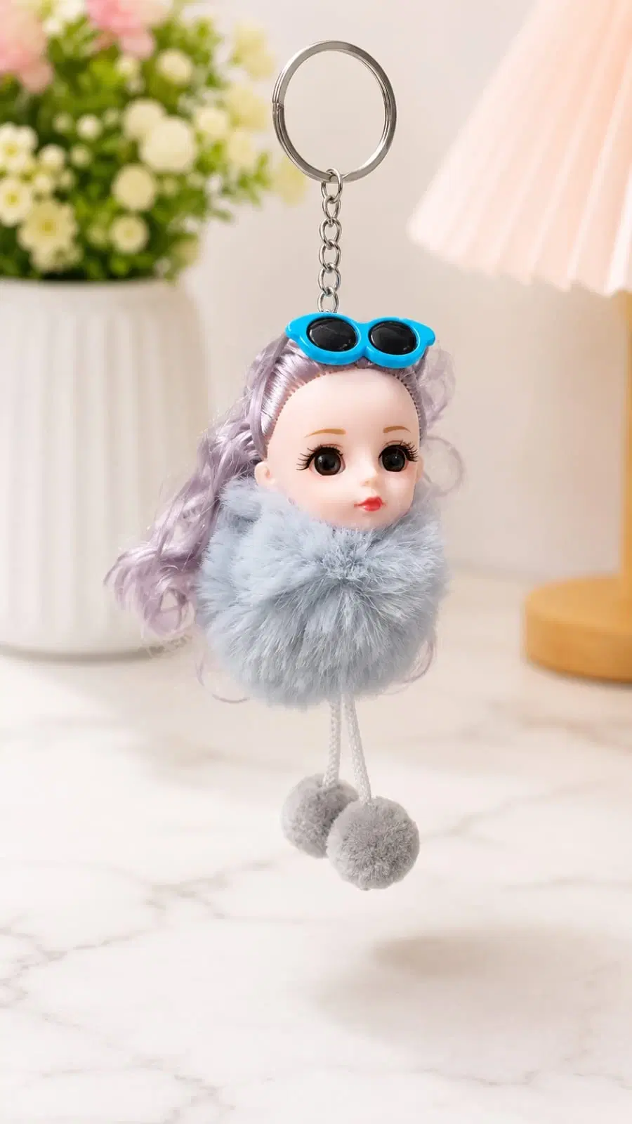Blue Mini Doll Fur Keychain