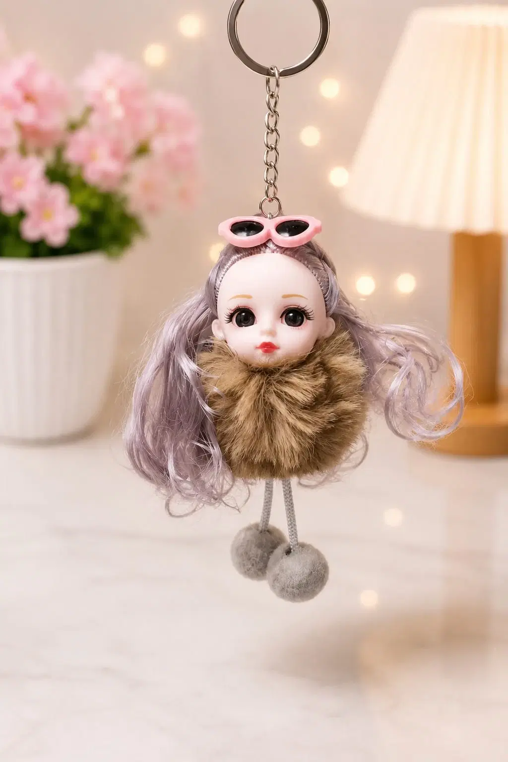 Blue Mini Doll Fur Keychain