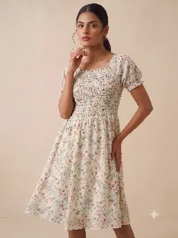 Women's White Floral Print Fit and Flare Dress