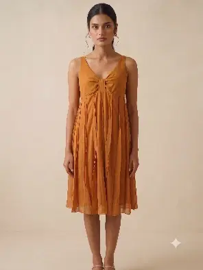 Women's Brown Pleated A-Line Dress