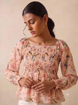 Women's Pink Floral Print Peplum Top
