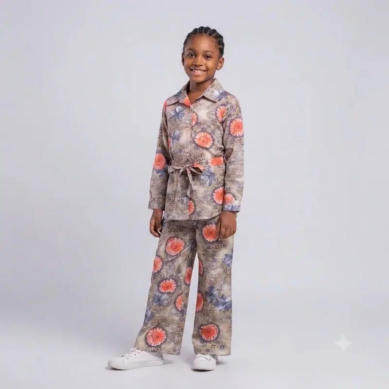 Girls Floral Print Long-sleeve Shirt And Trouser Co-ord Set