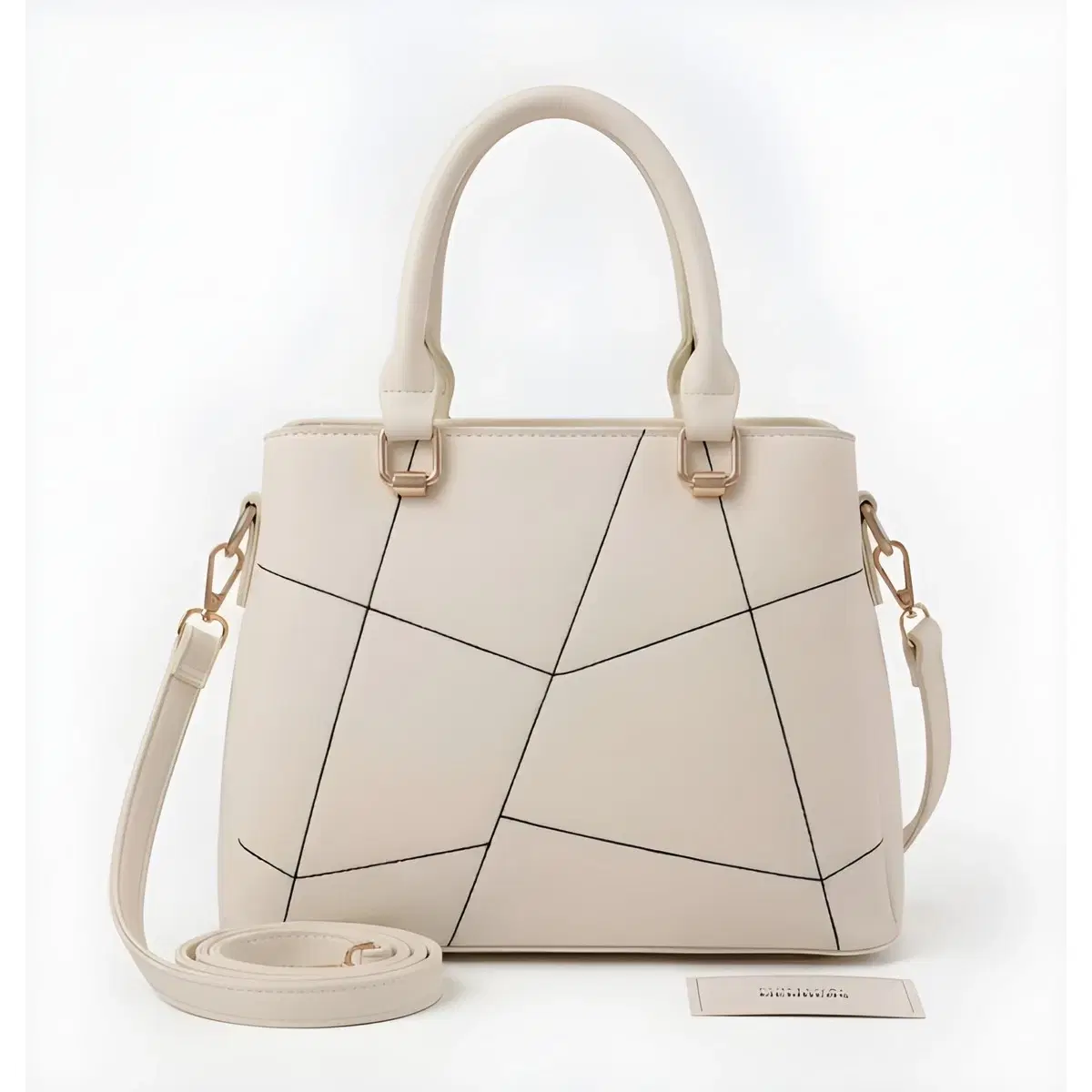 Premium Quality Women's Stylish PU Leather Handbag - Ivory With Scarf Charm