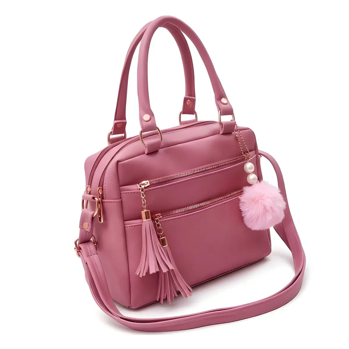 Premium Quality Women's Stylish PU Leather Handbag - Rose Pink Satchel Style