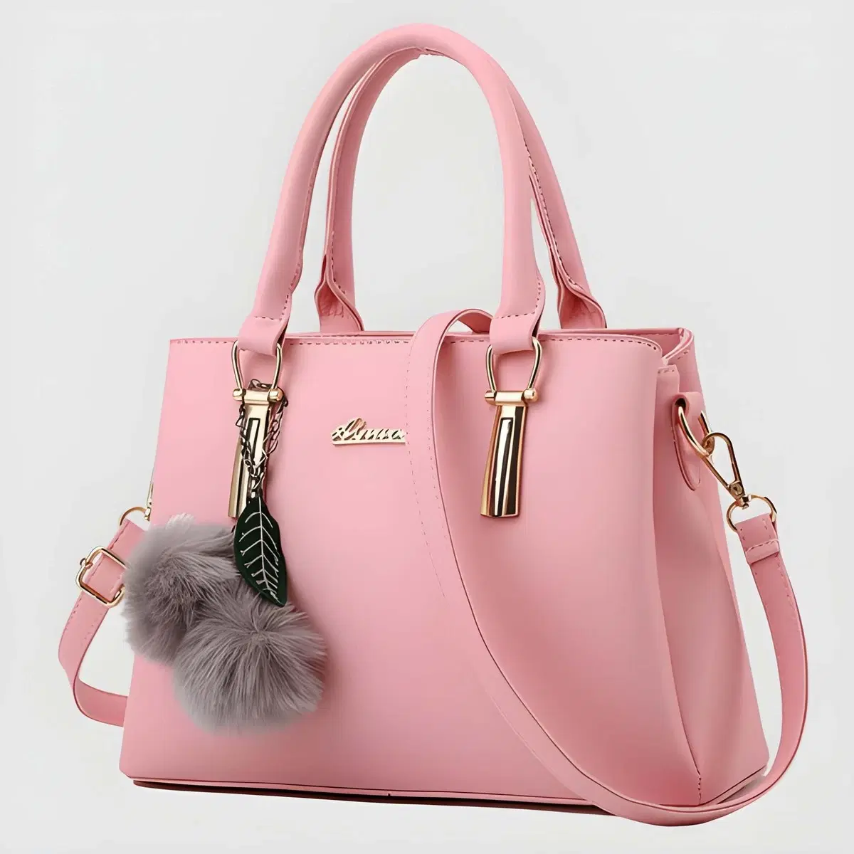 Premium Quality Women's Stylish PU Leather Handbag - Light Pink Smooth Tote
