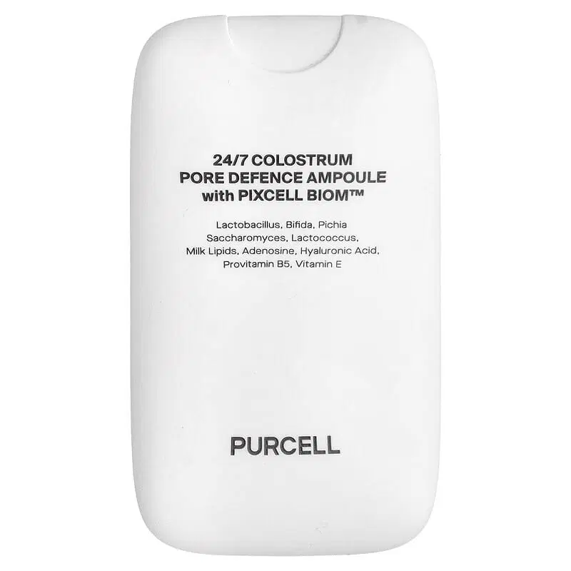 White Purcell 24/7 Colostrum Pore Defence Ampoule bottle with printed black text
