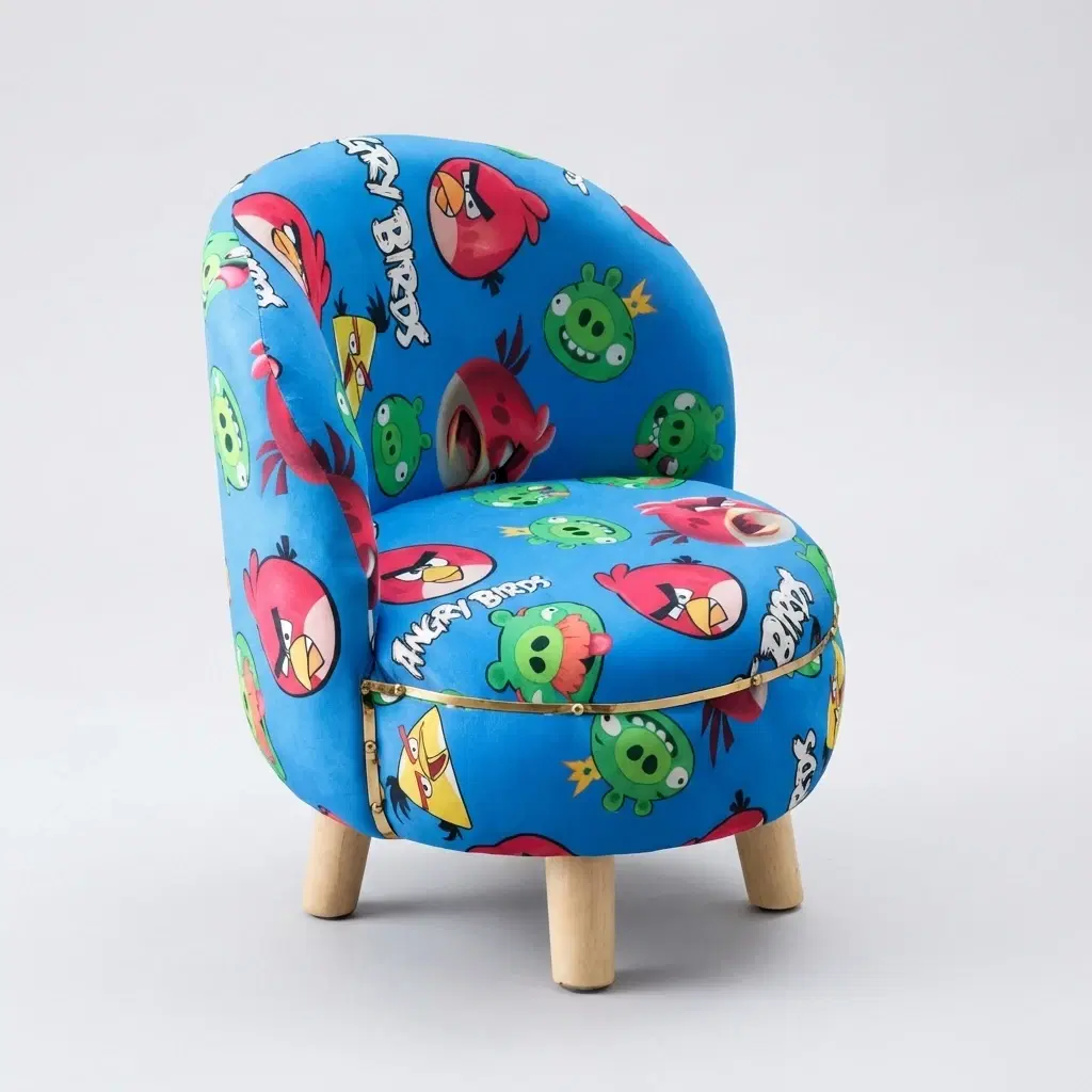 Multicolor Velvet Printed Angry Bird Ottoman Kids Chair