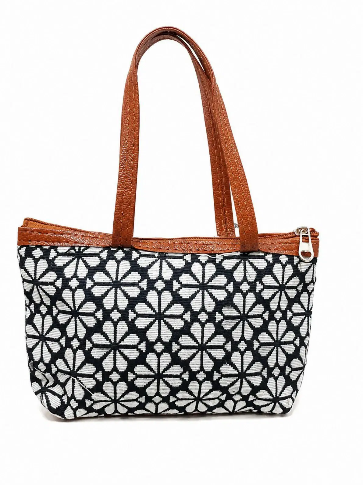 Black & White Floral Jacquard Handbag