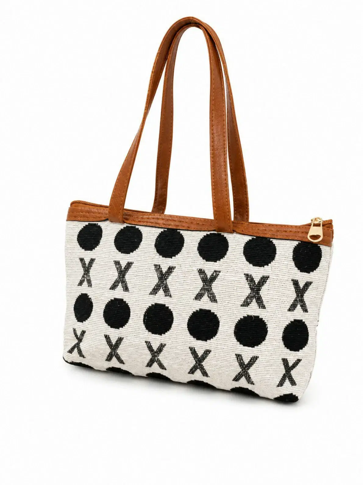 Black & White Circle X Jacquard Handbag