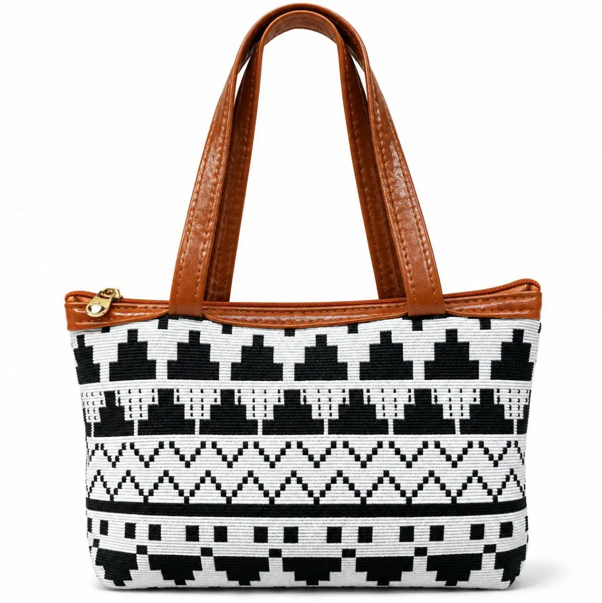 Black & White Geometric Jacquard Handbag