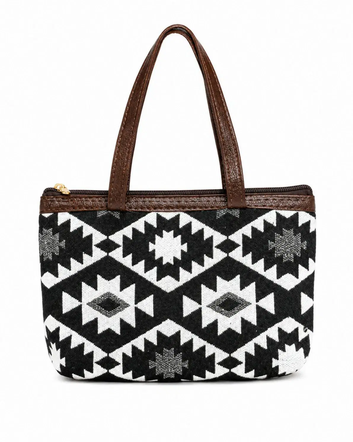 Black White Grey Geometric Jacquard Handbag