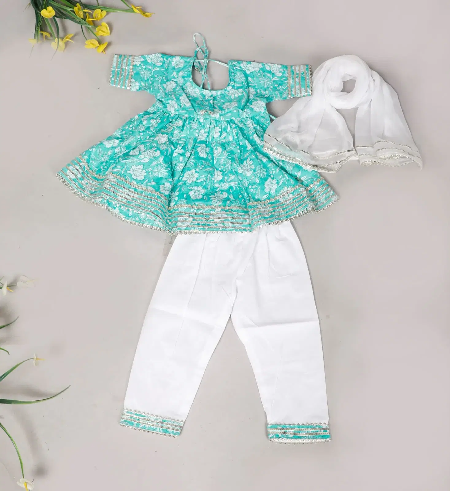 Boys Turquoise Printed Kurta Dhoti Set