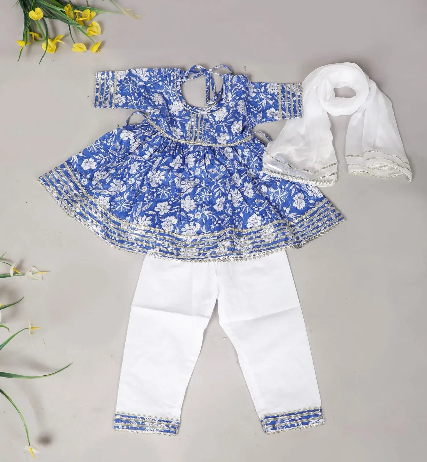 Boys Royal Blue Printed Kurta Dhoti Set