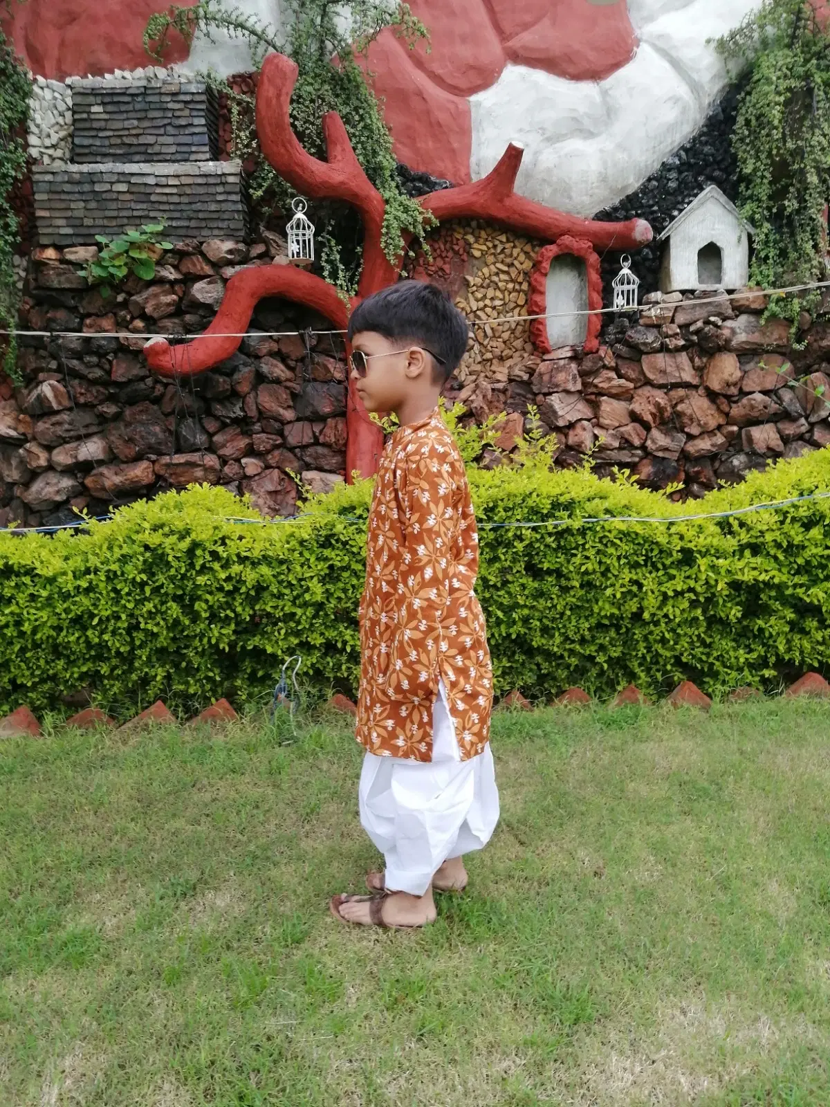 Boys Brown Orange Kurta Dhoti Set