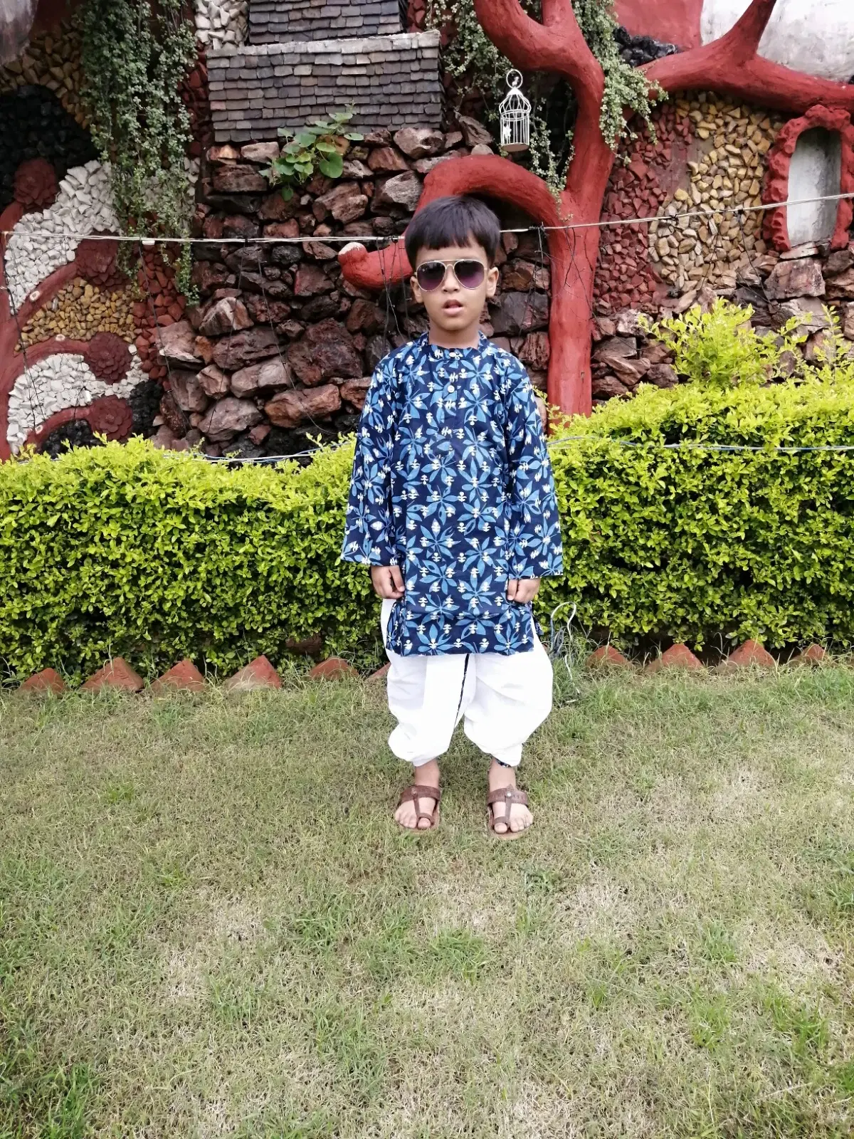 Boys Blue Printed Kurta Dhoti Set