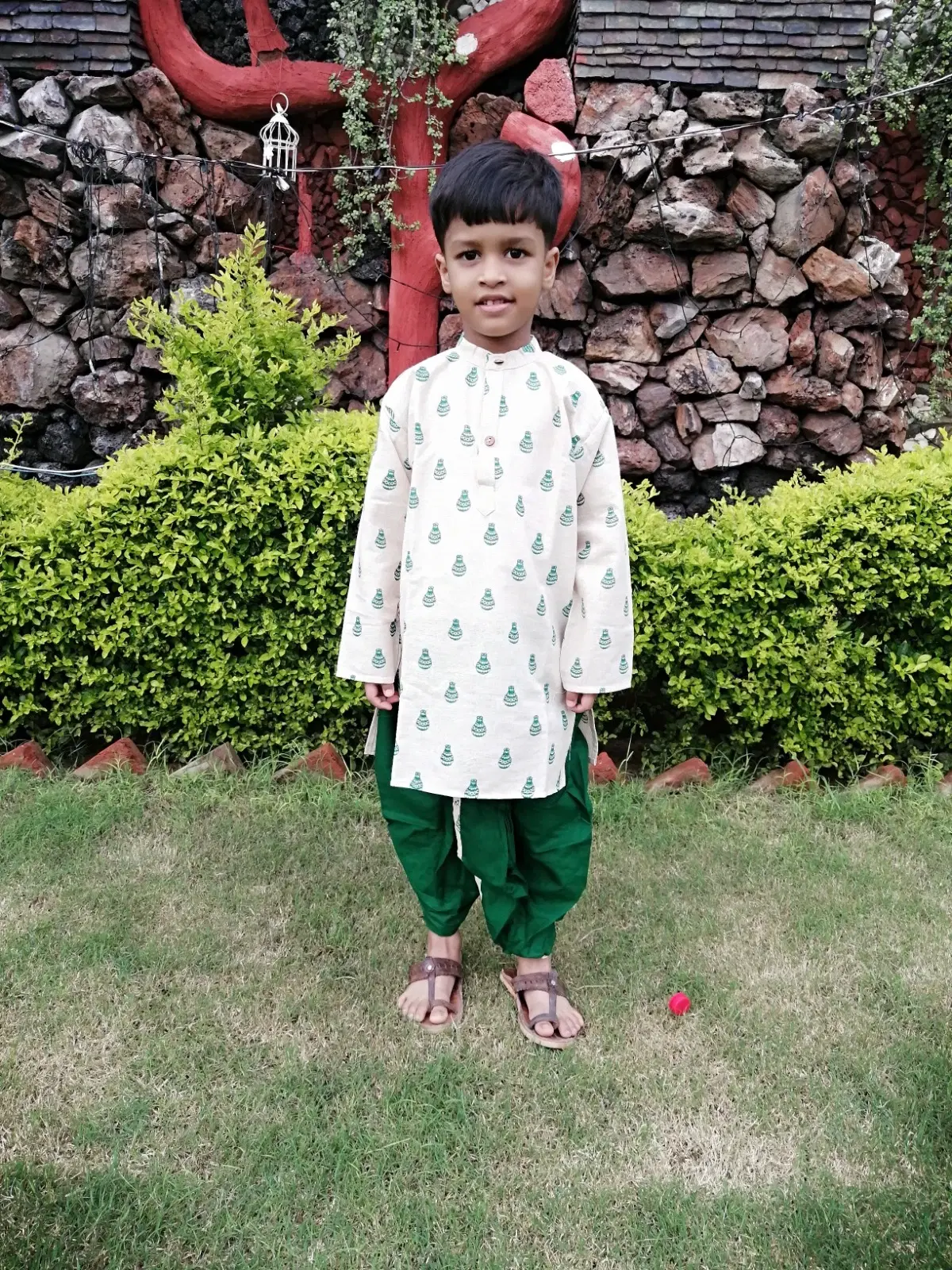 Boys Cream Green Dhoti Kurta Set