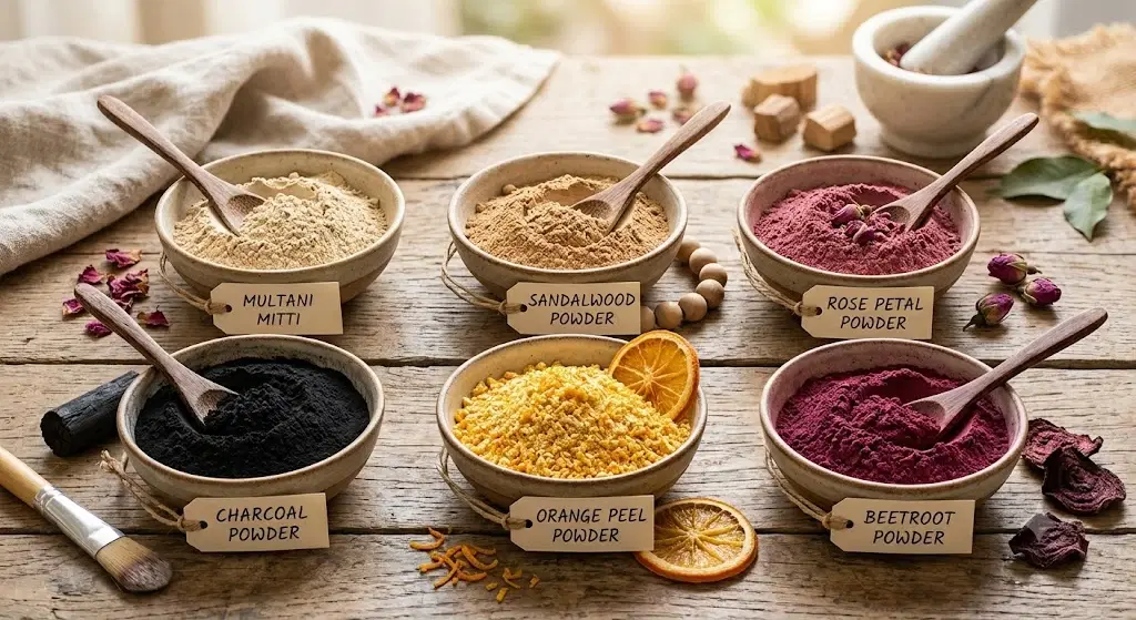 Divine Ethnics Multani Sandal Rose Petal Charcoal Orange Beetroot Face Pack Powder