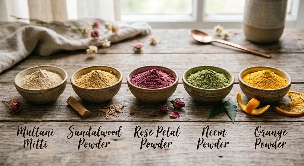Divine Ethnics Multani Sandal Rose Petal Orange Neem Face Pack Powder