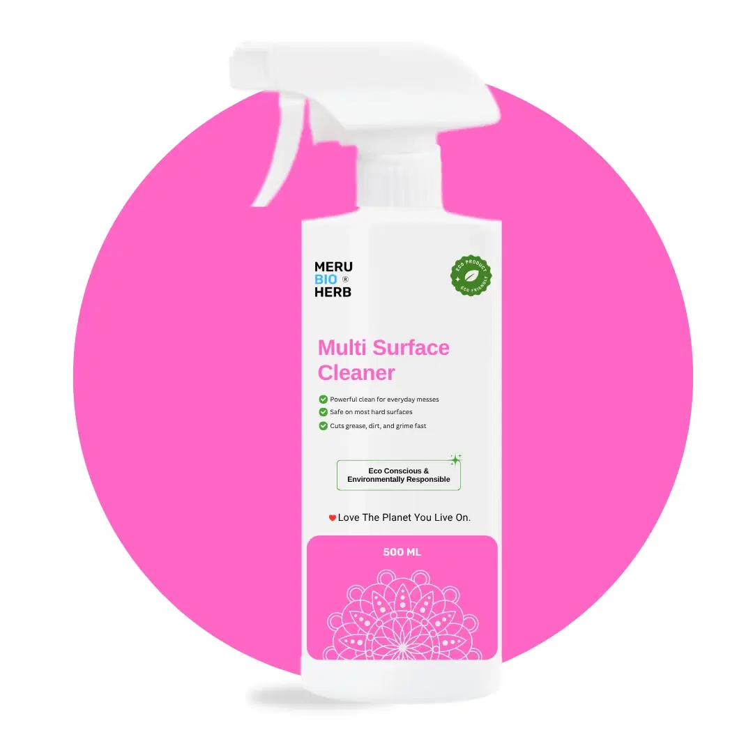 Meru Bio Herb Multi Surface Cleaner 500 ml spray bottle with white trigger and pink label