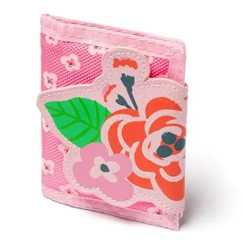 Stephen Joseph Floral Cartoon Wallet for Kids - Slim Trifold Toddler Wallet with Zippered and Mesh Pockets - Front Pocket Card Coin Holder - Printed Purse, Ideal Gifts for Children