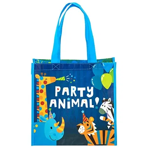 Stephen Joseph Large Recycled Gift Bags, Reusable Multipurpose Waterproof TOTE_BAG with Handles for Kids, Zoo Animals Multicolour Bag with Cute Designs