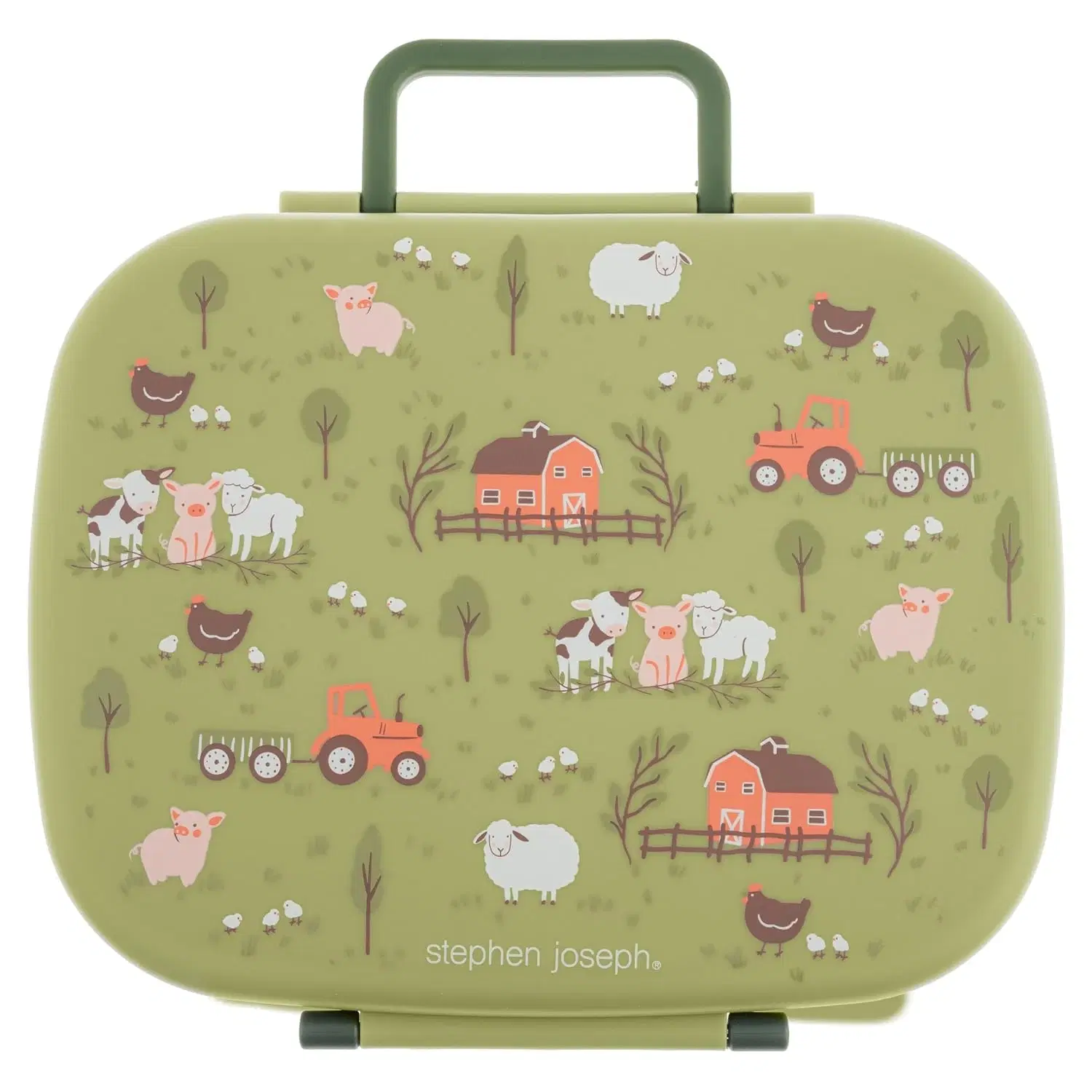 Stephen Joseph, Bento Box for Kids with 5-Compartment, Leak Proof Lid Lunch Box, BPA Free Bento Box for Ages 3-7, Toddler Lunch Box with Leak Proof Sauce Compartment, Farm